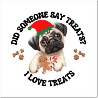 Christmas Pug, I  Love Treats Posters and Art